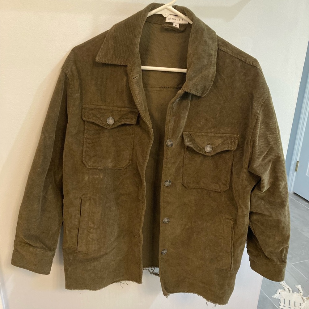 Gianni Bini oversized green corduroy Jacket Sz XS cotton blend button up